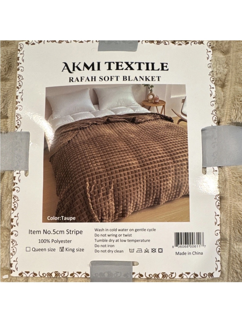 Akmi Textile Taupe Rafah Soft Blanket - Plush Waffle Throw